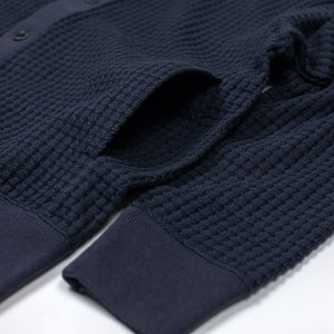 Seagreen FW25 Cardigan in navy signature big waffle knit cotton
