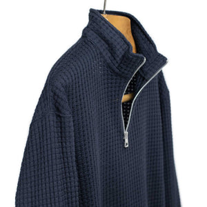 Seagreen FW25 Quarter zip pullover in navy signature big waffle
