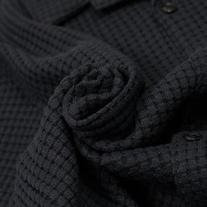 Seagreen SS26 Open collar shirt in black big waffle cotton mix