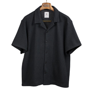 Seagreen SS26 Open collar shirt in black big waffle cotton mix