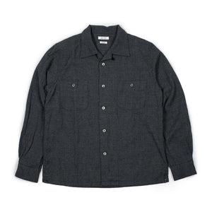 Seuvas FW25 Open collar shirt in charcoal lofty wool – No Man