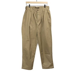 Pleated side tab chinos in beige cotton twill