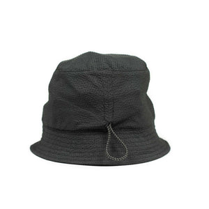 Storage loop bucket hat in tonal black CoolMax seersucker