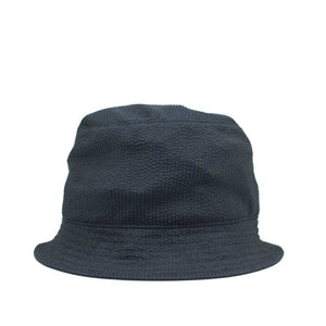 Storage loop bucket hat in tonal navy blue CoolMax seersucker