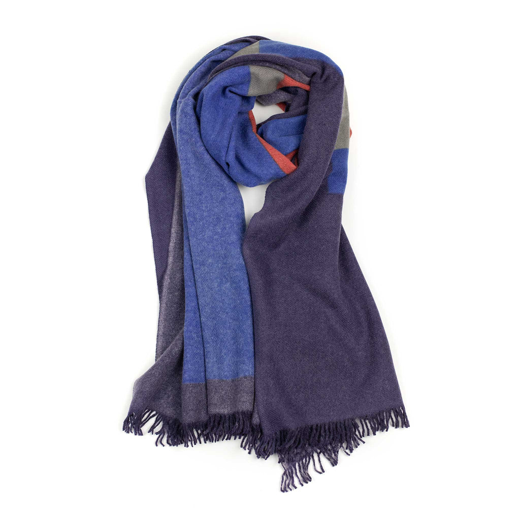 Sublime FW24 Abstract stole in blue, red and purple merino wool No