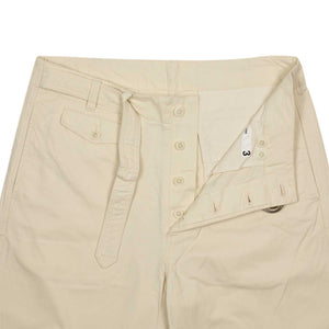D-ring belted trousers in natural slubby cotton twill