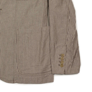 Patch pocket blazer in brown striped cotton oxford