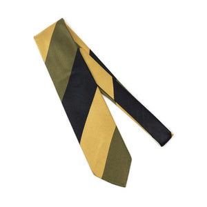 Olive, navy and gold block stripe silk twill tie