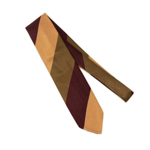 Tobacco, peach and wine block stripe silk twill tie