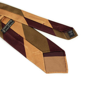 Tobacco, peach and wine block stripe silk twill tie