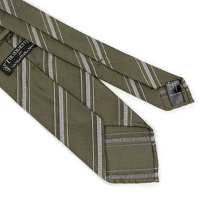 Vert-de-gris silk and cotton twill tie, silver jacquard stripes