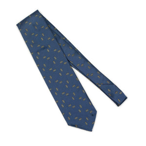 Blue silk twill tie, gold and white Deco jacquard motifs