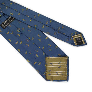 Blue silk twill tie, gold and white Deco jacquard motifs