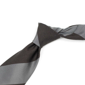 Block stripe silk tie in brown and grey