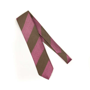 Block stripe silk tie in tobacco and pink
