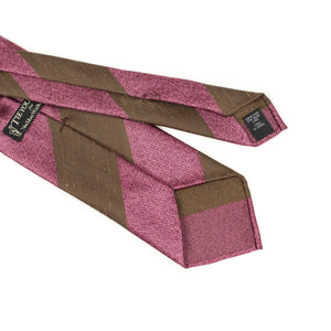 Block stripe silk tie in tobacco and pink