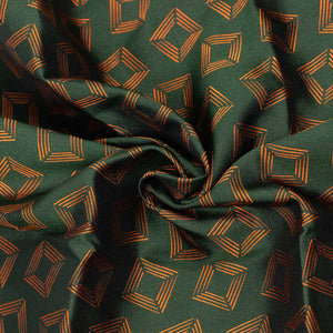 Large reversible silk pocket square in green and orange retro diamond jacquard pattern