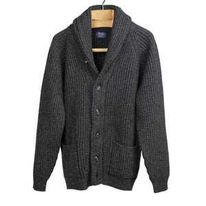 Shawl collar 4-ply cardigan jacket in Charcoal grey supergeelong lambswool