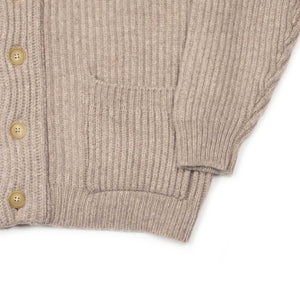 Shawl collar 4-ply cardigan jacket in Cobble beige supergeelong lambswool