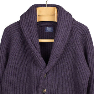 Shawl collar 4-ply cardigan jacket in Elderberry supergeelong lambswool