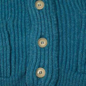 Shawl collar 4-ply cardigan jacket in Mallard blue supergeelong lambswool