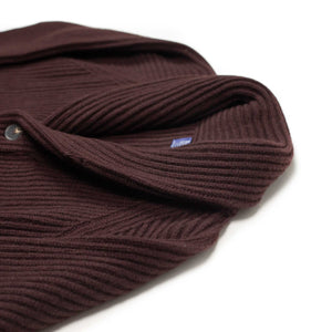 Men's Chocolate Brown Ribbed Shawl Neck Wool & Cashmere Cardigan