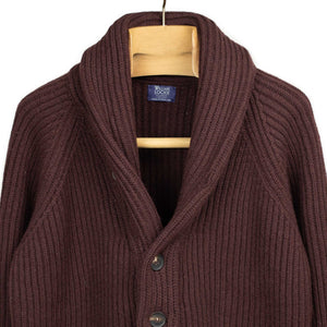 Shawl collar 4-ply cardigan jacket in Mustang brown supergeelong lambswool