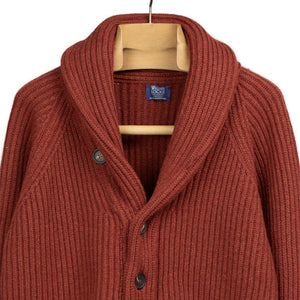 Shawl collar 4-ply cardigan jacket in Sienna supergeelong lambswool