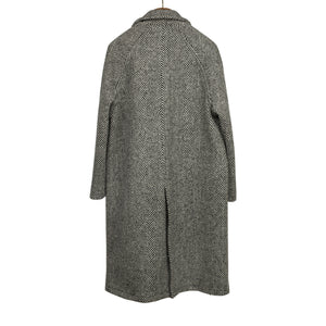 Wythe FW25 Balmacaan coat in black and white herringbone wool