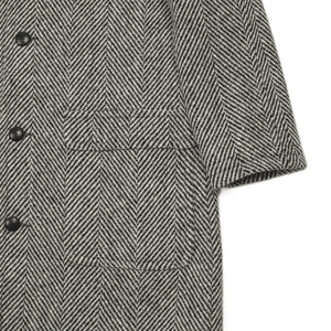 Wythe FW25 Balmacaan coat in black and white herringbone wool