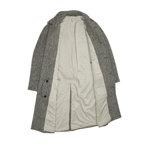 Wythe FW25 Balmacaan coat in black and white herringbone wool