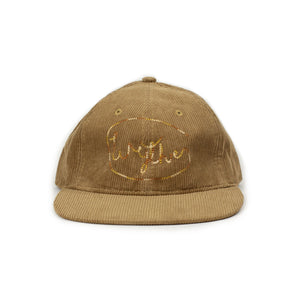 Corduroy cap in caramel with lasso logo chainstitched embroidery (restock)