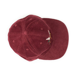 Exclusive corduroy cap in crimson with mallard embroidery (restock)