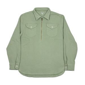 Half-zip collared sweatshirt in faded olive cotton