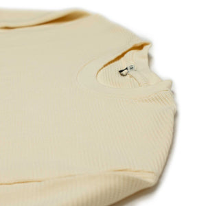 Long sleeve thermal tee in cream cotton waffle