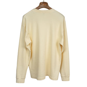 Long sleeve thermal tee in cream cotton waffle