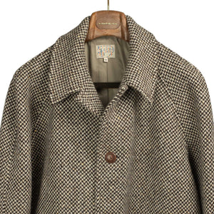 Exclusive Raglan coat in brown and cream donegal wool barleycorn