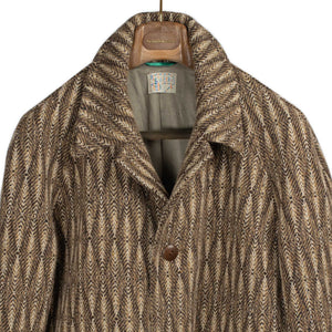 Wythe FW25 Balmacaan coat in brown and cream diamond ombre tweed