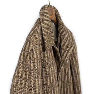Wythe FW25 Balmacaan coat in brown and cream diamond ombre tweed