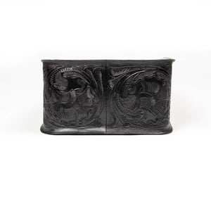 Hand-tooled leather tote bag in black