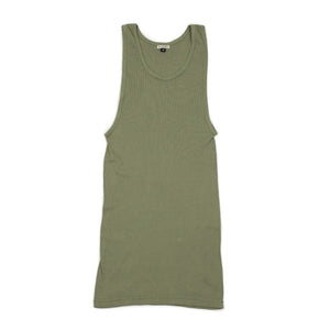 Tubular cotton tank top three-pack: washed indigo, olive and black