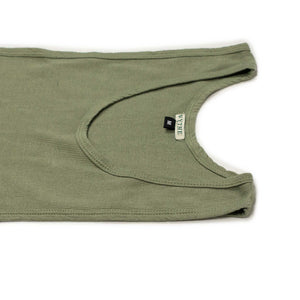 Tubular cotton tank top three-pack: washed indigo, olive and black