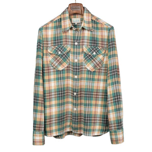 Washed flannel workshirt in Logger Plaid cotton