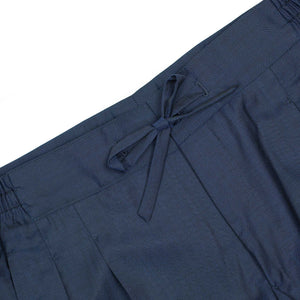 Pleated Lounge trousers in navy herringbone wool Solaro