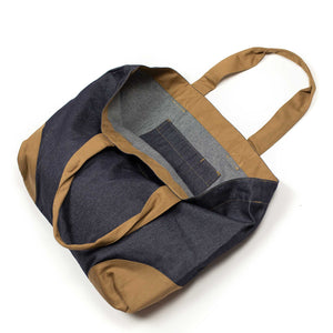 Shopper bag in indigo denim and khaki twill