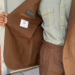 x Sartoria Carrara: ultra-light unlined jacket in Drapers tobacco brown linen (separates)