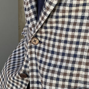 x Sartoria Carrara: unlined sport coat in Marling & Evans wool silk linen guncheck