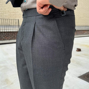 x Sartoria Carrara: pleated trousers in Drapers "Five Stars / Superbio" grey nailhead wool (separates) [PRE-ORDER BALANCE]