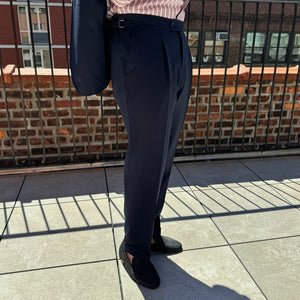 x Sartoria Carrara: pleated trousers  in navy Ascot 4-ply wool (separates)