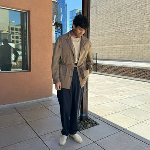 x Sartoria Carrara: belted field jacket in classic tan wool Solaro